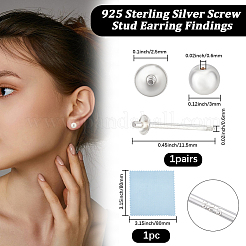 2 Pairs 925 Sterling Silver Stud Earring Findings&nbsp;STER-BBC0008-31D