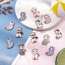 39スタイルラックメッキ合金ペンダント13個。  印刷  鉛フリー＆カドミウムフリー＆ニッケルフリー  猫のチャーム  ライトゴールド  ミックスカラー  21~23x14x2~2.5mm  穴：1.6~1.8mm  3個/スタイル&nbsp;FIND-SZ0003-43