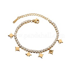 304ステンレススチールチャームブレスレット  女性用ラインストーンカップチェーンブレスレット  スター  ゴールドカラー  6.30インチ（16cm）&nbsp;WG4CBE1-01