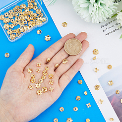 120スタイルラックメッキ合金ビーズキャップ8個  長持ちメッキ  鉛フリー＆カドミウムフリー  花  ゴールドカラー  6~9x2~3mm  穴：0.8~1.4mm  15個/スタイル&nbsp;FIND-FH0006-30
