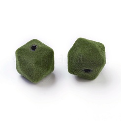 フロッキーアクリルビーズ  多面カット  キューブ  ダークオリーブグリーン  12~13mm  穴：2mm&nbsp;OACR-I001-C01