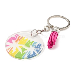 Acrylic Flat Round with Suede Tassel Pendant Keychain&nbsp;KEYC-G060-01F