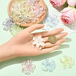UVメッキ虹色プラスチックビーズキャップ10個  花  ライトゴールデンロッドイエロー  40x44mm&nbsp;FIND-YW0007-94A