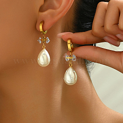 304 Stainless Steel Imitation Pearl Teardrop Hoop Earrings&nbsp;WG4204