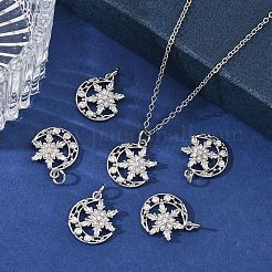 シェグレース 真鍮 パヴェ クリア キュービックジルコニア チャーム  雪の結晶のチャームが付いた月  カドミウムフリー＆ニッケルフリー＆鉛フリー  長持ちメッキ  プラチナ  12x14x2.5mm  穴：3.5mm&nbsp;XGRQ4D302-665P