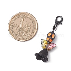 ハロウィーンのアクリルとガラスのペンダントデコレーション  スカル  黒亜鉛合金のロブスタークロウ留め金付き  ミックスカラー  44mm&nbsp;HJEW-JM03936