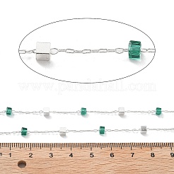 手作りの真鍮とガラスのビーズチェーン  ネックレスブレスレット作りのために  長持ちメッキ  ハンダ付け  スプールで  グリーン  2x0.8x0.3mm  約16.40フィート（5m）/ロール&nbsp;CHC-L051-07S-04