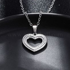 Hollow Heart 304 Stainless Steel Pendant Necklaces&nbsp;NJEW-M096-13P