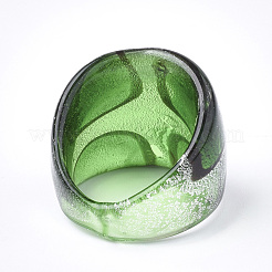 Handmade Silver Foil Lampwork Wide Band Rings&nbsp;RJEW-Q150-M11-B-1