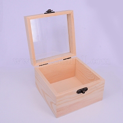 形松木箱  ガラス窓と鉄時計付き  長方形  バリーウッド  137x120x82mm&nbsp;OBOX-WH0005-01
