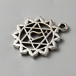 チャクラ亜鉛チベットスタイル合金ペンダント  アンティークシルバー  オーム/ AUM  アナーハタ  22.5x19.5x1.6mm  穴：1.8mm&nbsp;LS-FIND-WH0137-05B-AS