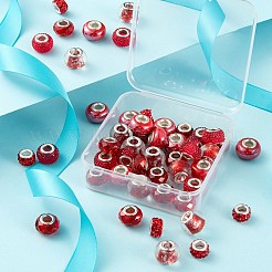 DIYジュエリー作成キット  50個入り5スタイルロンデルアクリル＆ポリマークレイラインストーン＆レジンラインストーン＆透明ガラス＆パール仕上げ手作り磁器ヨーロピアンビーズ  レッド  10~16x7~10mm  穴：4.5~5mm  10個/スタイル&nbsp;DIY-LS0001-78A
