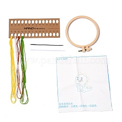 Diyの漫画の動物の刺繡セット  模造竹フレームを含む  プラスチックと合金のピン  布  カラフルな糸  龍の模様  37~190x1~195x0.6~8.5mm  内径：107mm&nbsp;LS-DIY-G037-02D