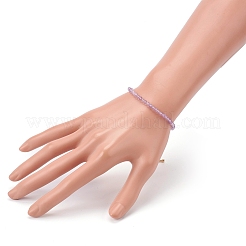女性のためのファセット天然アメジストビーズブレスレット  ゴールドカラー  7-1/4インチ（18.5cm）&nbsp;BJEW-JB05928-03