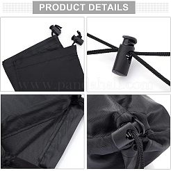 ポリエステルバッグ  巾着ロープ付き  長方形  ブラック  20x12x0.02cm&nbsp;LS-ABAG-WH0035-026B