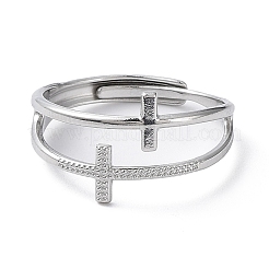 Non-Tarnish 304 Stainless Steel Hollow Cross Adjustable Rings&nbsp;RJEW-D006-01P