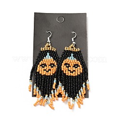 Glass Seed Braided Pumpkin Chandelier Earrings&nbsp;EJEW-B012-06