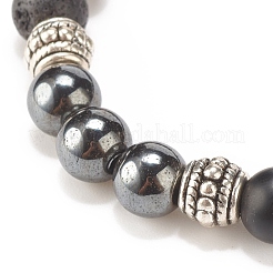 Natural Lava Rock & Synthetic Black Stone & Hematite Stretch Bracelet&nbsp;BJEW-JB08169