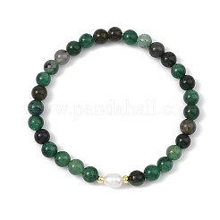 Natural Fuchsite & Cultured Freshwater Pearl Round Beaded Stretch Bracelets for Women&nbsp;BJEW-JB13781-02