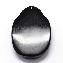 天然オブシディアンのカーヴェンペンダント  ガーディアン  ブラック  52x38x13mm  穴：1mm&nbsp;G-A169-027A