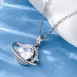 Brass Micro Pave Cubic Zirconia Star Pendant Necklaces for Women&nbsp;NJEW-S447-01P