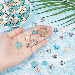 海のテーマのビーズジュエリー作りキット  合成ターコイズと合金ビーズを含む  ヒトデとカメ  ミックスカラー  13.5~18x13.5~15x3.5~8mm  穴：1~1.5mm  148~154個/箱&nbsp;DIY-NB0009-61