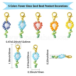 50Pcs 5 Colors Flower Glass Seed Bead Pendant Decorations&nbsp;HJEW-CJ0001-09