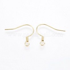 304ステンレススチールピアスフック  水平ループ付き  ゴールドカラー  17~18x18~20x2mm  穴：2mm  ピン：0.7mm&nbsp;X-STAS-P221-04G