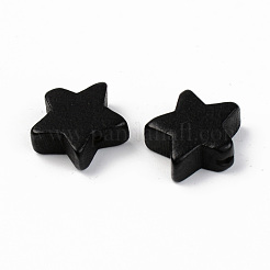 塗装天然木ビーズ  無鉛の  スター  ブラック  14x15.5x6mm  穴：1.2mm&nbsp;X-WOOD-T021-41B