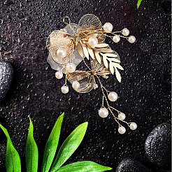 合金とプラスチックの真珠の装飾アクセサリー  花  ゴールドカラー  105x70x10mm  穴：7x5.5mm&nbsp;FIND-WH20030-11C-G