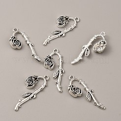 ゴシックチベットスタイルの合金ペンダント  アンティークシルバー  ローズ模様  39x16x5mm  穴：2mm&nbsp;FIND-CJC0016-23F