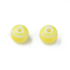 不透明な縞模様のアクリルビーズ  ラウンド  きいろ  10mm  穴：2mm  約940個/500g&nbsp;MACR-S373-27D-06