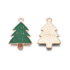 クリスマス スタイルの合金エナメル ペンダント  カドミウムフリー＆鉛フリー  ライトゴールド  クリスマスツリー  グリーン  23x16x1.5mm  穴：1.6mm&nbsp;ENAM-Q442-66