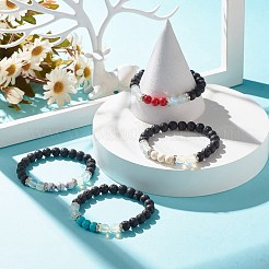 天然溶岩ロック＆オパライト＆ジェムストーンストレッチブレスレット  女性のためのエッセンシャルオイルジュエリー  内径：2-1/8インチ（5.4cm）&nbsp;BJEW-JB07712