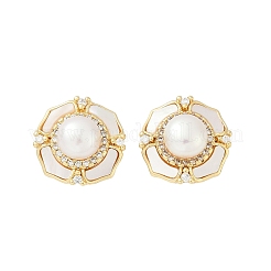 花の真鍮クリアキュービックジルコニアスタッドピアス  シェルと  14KGP本金メッキ  14mm&nbsp;KK-D301-11G