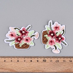 花のアップリケ  機械刺繍布地手縫い/アイロンワッペン  マスクと衣装のアクセサリー  ファイヤーブリック  40.5x53x1.5mm&nbsp;DIY-N007-09