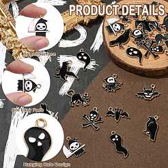 30pcs15スタイルハロウィーンテーマ合金エナメルペンダント  ライトゴールド  混合図形  14~26.5x9.5~26x1.5~1.7mm  穴：1.5~1.8mm  2個/スタイル&nbsp;ENAM-CJ0006-44