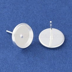 304ステンレススチールスタッドピアスセッティング  フラットラウンド  925銀メッキ  トレイ：10mm  12x2mm  ピン：0.8mm&nbsp;STAS-H436-20C-G01