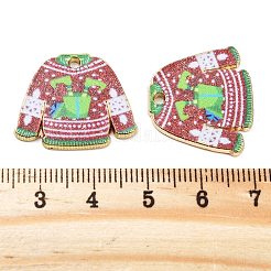 メッキ合金エナメルチャームラック  ゴールドカラー  クリスマスセーター  ブラウン  20.5x23.5x1.5mm  穴：1.6mm&nbsp;FIND-Z052-01G-04