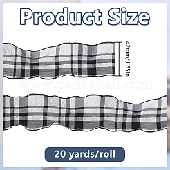 リネンリボン  タータン模様  洋服アクセサリー用  ブラック  1-5/8インチ（42mm）  約10.00ヤード（9.14m）/ロール&nbsp;OCOR-WH0111-68A