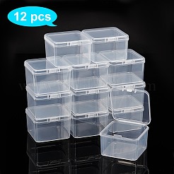 クリアプラスチックビーズ収納ケース  ヒンジ付き蓋付き  フリップカバー  正方形  ホワイト  5.5x5.5x3.5cm  インナーサイズ：5.1x5.1センチメートル&nbsp;CON-WH0074-63A