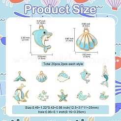 20個 10スタイル 海の動物合金エナメルペンダント  混合図形  ミックスカラー  12.5~31x11~25x1.5~3.5mm  穴：1.6~2.5mm  2個/スタイル&nbsp;ENAM-YW0004-35