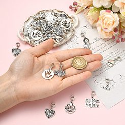 8スタイルの合金製ヨーロピアンダングルチャーム80個。  混合図形  母の日  アンティークシルバー＆プラチナ  21~36mm&nbsp;PALLOY-CJ00192