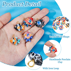 10Pcs 5 Colors Hand Painted Fish Porcelain Pendants. with Iron Loops&nbsp;PALLOY-HS00025