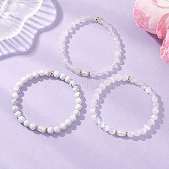 3Pcs Natural Howlite & Selenite & Quartz Crystal Round Beads Stretch Bracelets for Women&nbsp;BJEW-JB13058