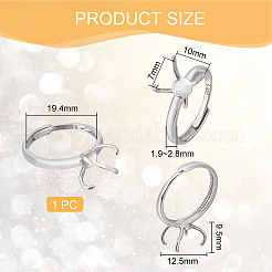1Pc Adjustable Rhodium Plated Sterling Silver Finger Rings Components&nbsp;STER-BC0002-02P