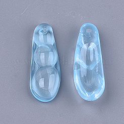 透明スプレー塗装ガラスペンダント  エンドウ豆の鞘  ライトスカイブルー  25.5x9x5mm  穴：1mm&nbsp;GLAA-S183-18C