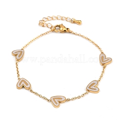 女性用304ステンレススチールエナメルリンクブレスレット  ハート  イオンプレーティング（ip）  18KGP本金メッキ  6-3/8インチ（16.1cm）&nbsp;BJEW-G747-02G