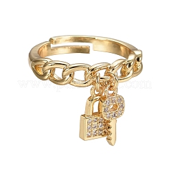 Adjustable Brass Micro Pave Clear Cubic Zirconia Cuff Rings&nbsp;RJEW-F105-06G