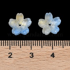 染色・加熱ガラスビーズキャップ  5  - 花びらの花  ライトスカイブルー  10.5x11x4.7mm  穴：1mm&nbsp;GLAA-Z019-03L